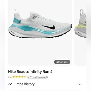 Nike reactx infinity run 4 White and Teal Running Shoes sz 9